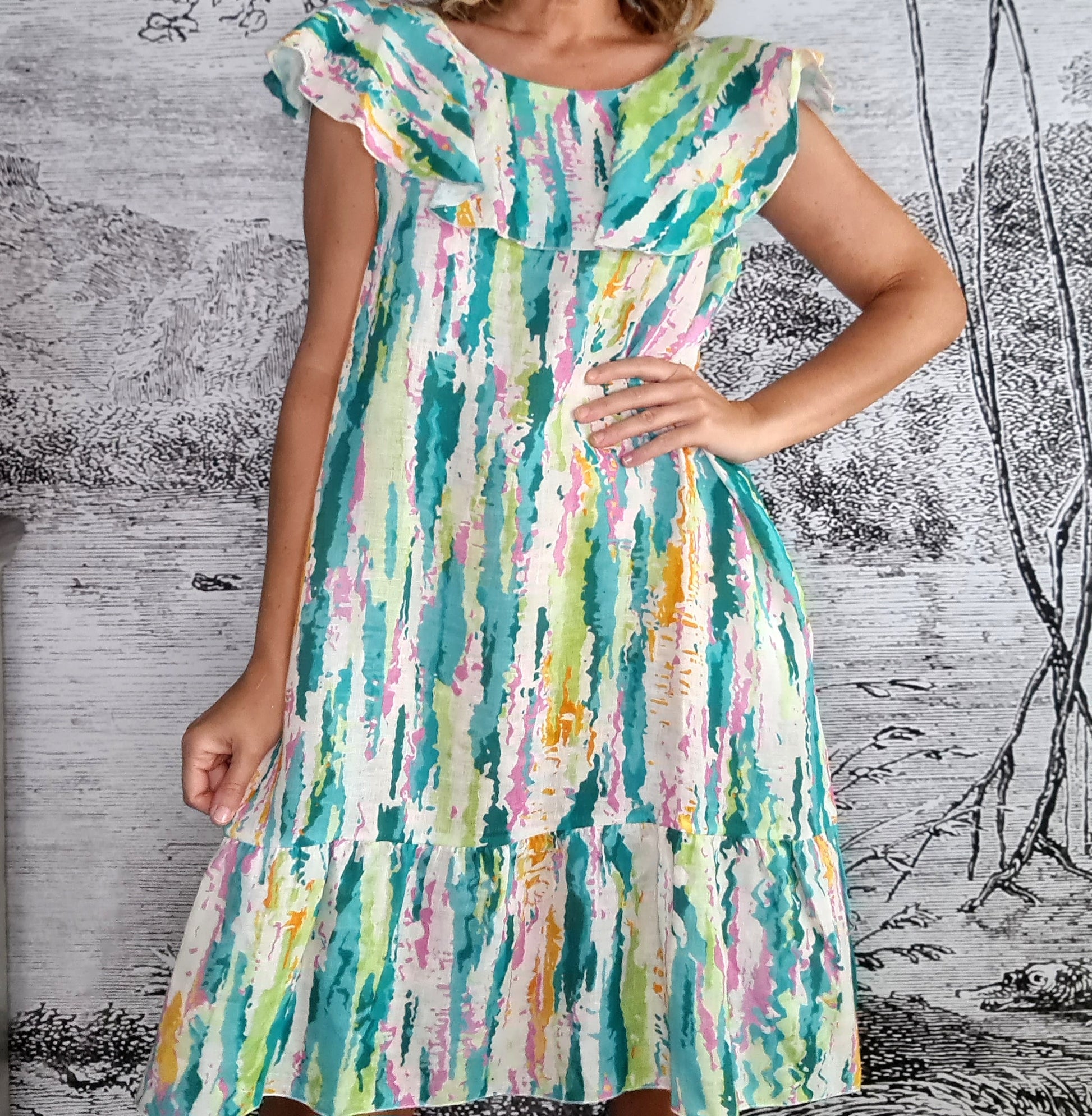 Green Rainbow Stella Frill Dress Helga May Green Rainbow Stella Frill Dress Helga May