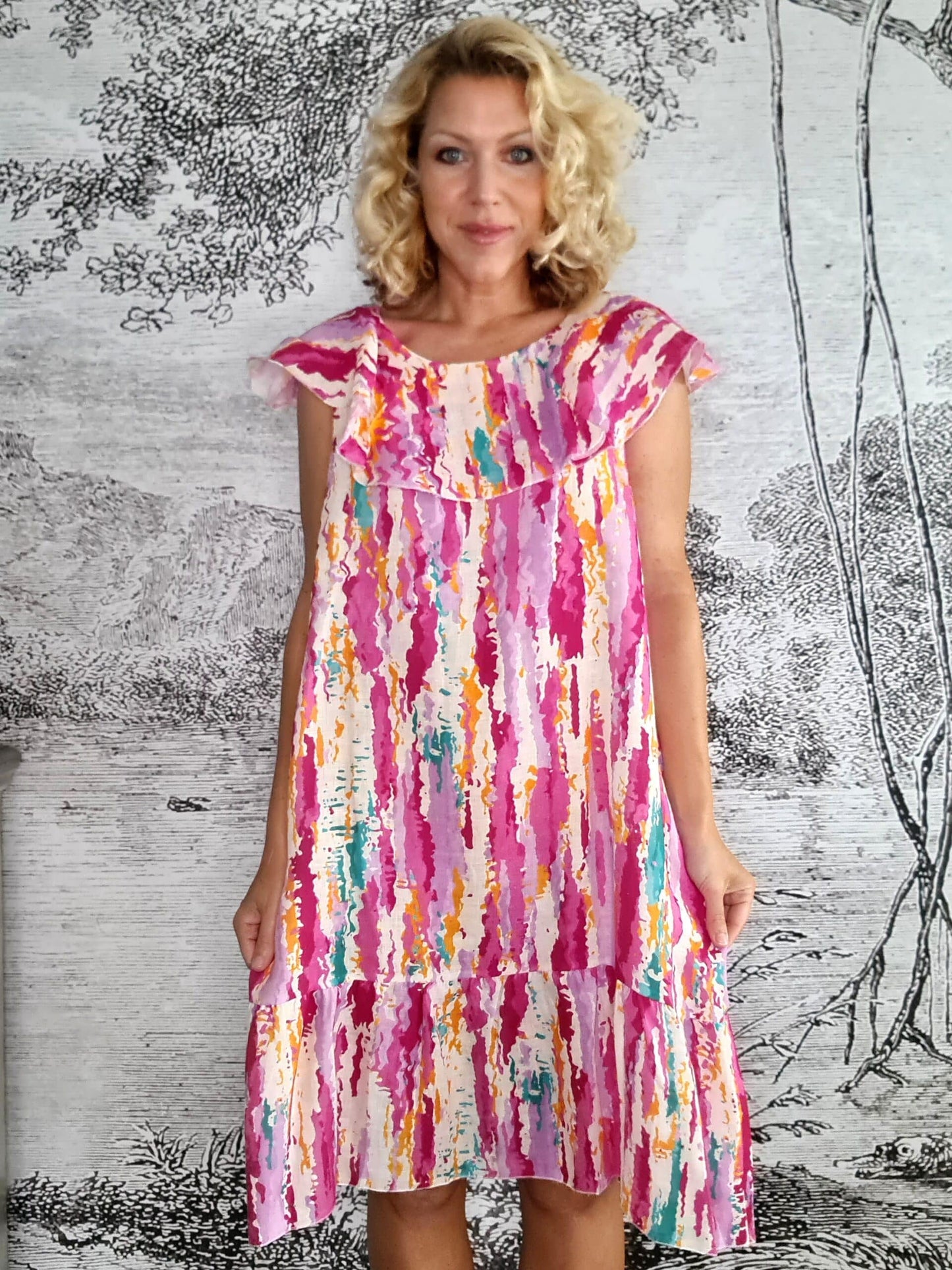 Hot Pink Rainbow Stella Frill Dress