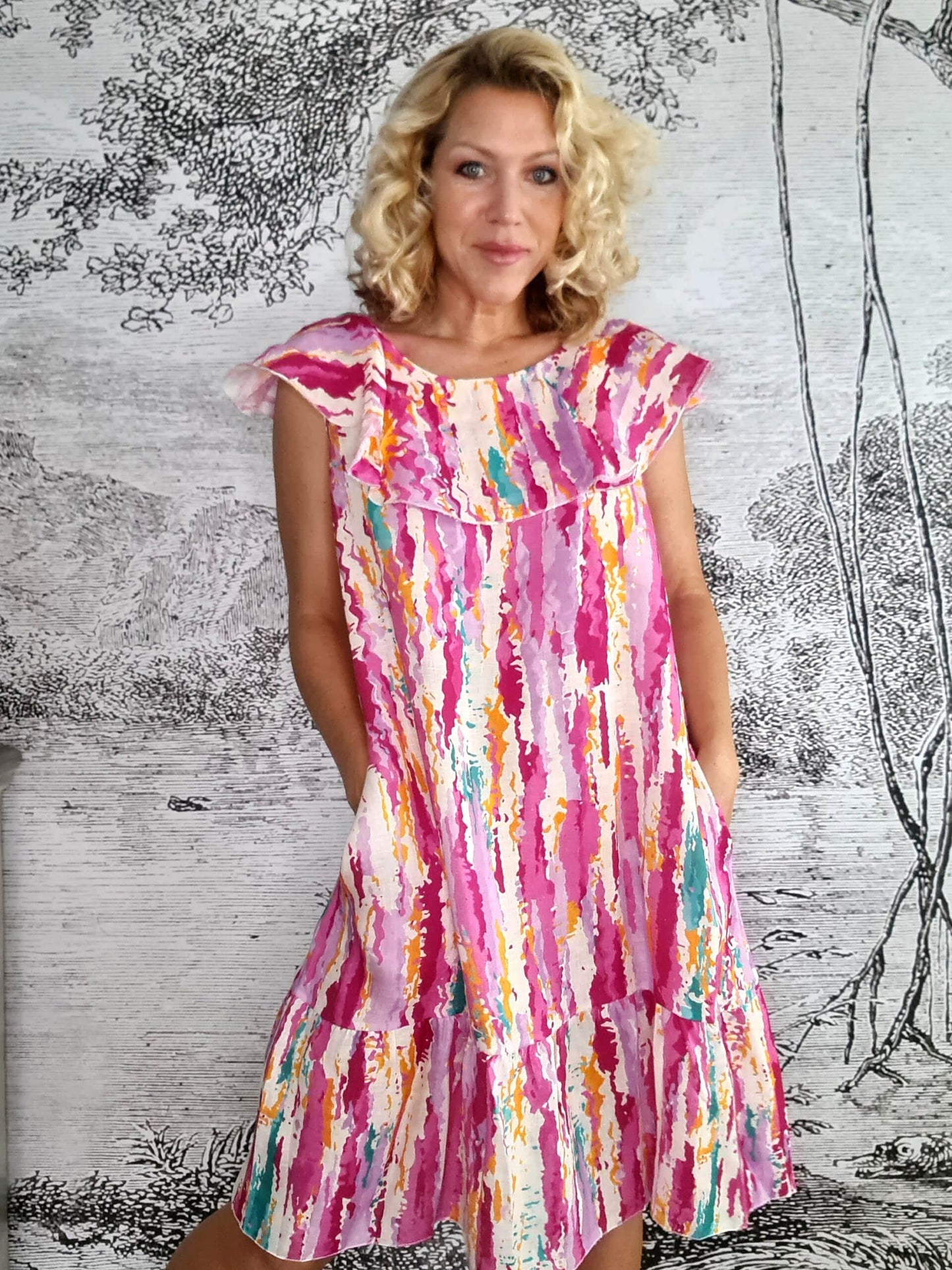 Hot Pink Rainbow Stella Frill Dress