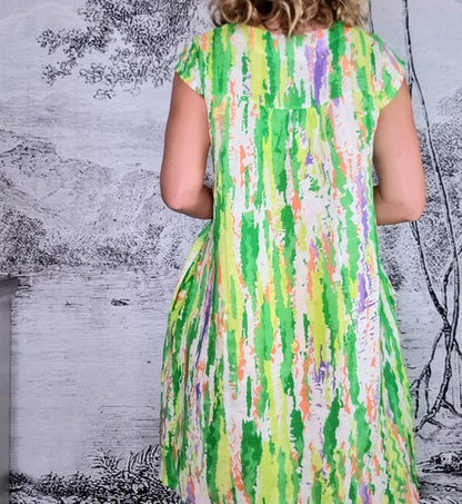 Lime Rainbow Full Linen Tiffany Dress