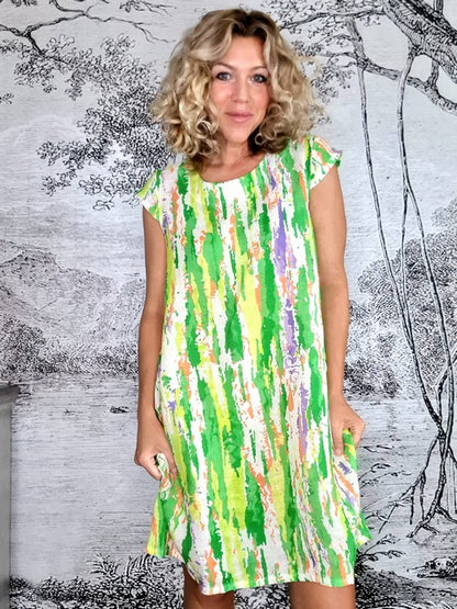 Lime Rainbow Full Linen Tiffany Dress