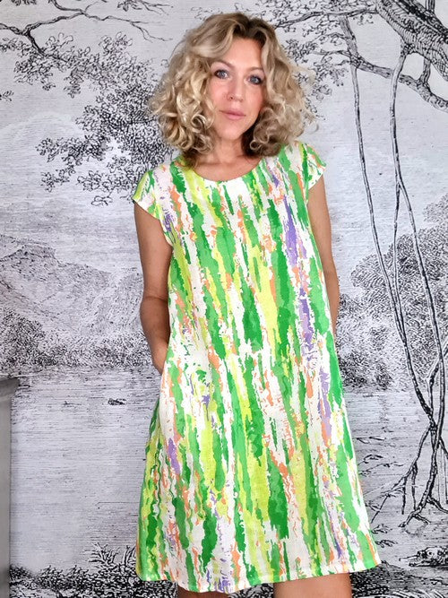 Lime Rainbow Full Linen Tiffany Dress