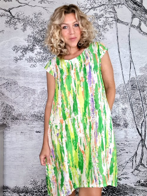 Lime Rainbow Full Linen Tiffany Dress