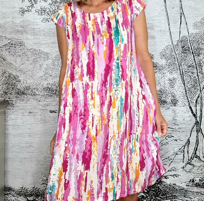 Hot Pink Rainbow Full Linen Tiffany Dress