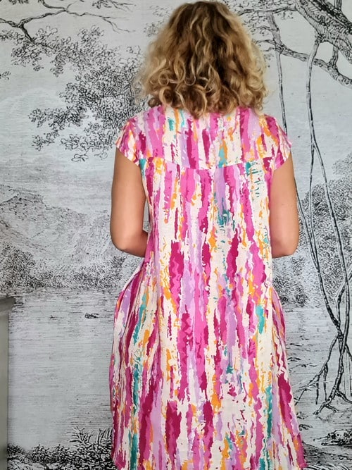 Hot Pink Rainbow Full Linen Tiffany Dress