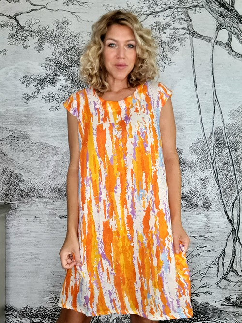 Orange Rainbow Full Linen Tiffany Dress