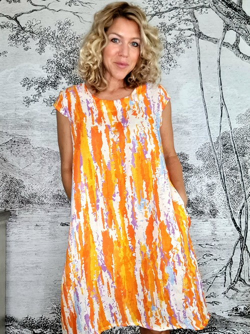 Orange Rainbow Full Linen Tiffany Dress