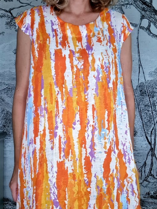 Orange Rainbow Full Linen Tiffany Dress