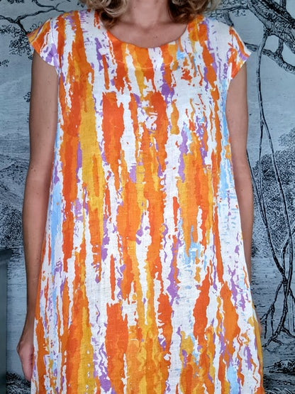 Orange Rainbow Full Linen Tiffany Dress