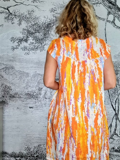 Orange Rainbow Full Linen Tiffany Dress