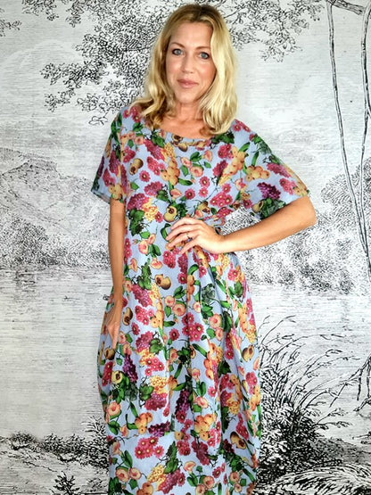 Petrol Wild Fruit Mid Sleeve Maxi Dress