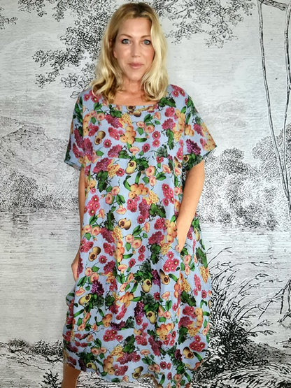 Petrol Wild Fruit Mid Sleeve Maxi Dress