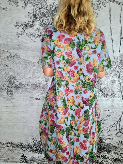 Petrol Wild Fruit Mid Sleeve Maxi Dress