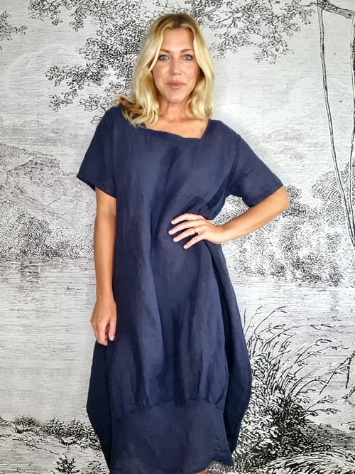 Navy Plain Mid Sleeve Maxi Dress