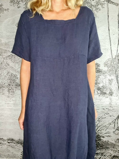 Navy Plain Mid Sleeve Maxi Dress