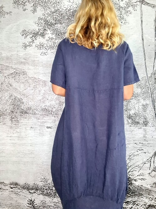 Navy Plain Mid Sleeve Maxi Dress