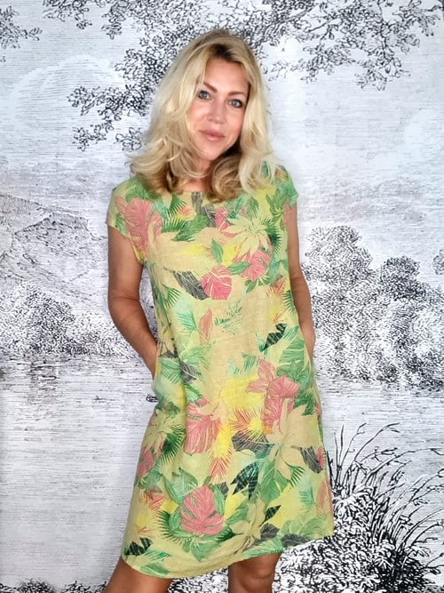 Antique Lime Tropicana Sketch Kennedy Dress