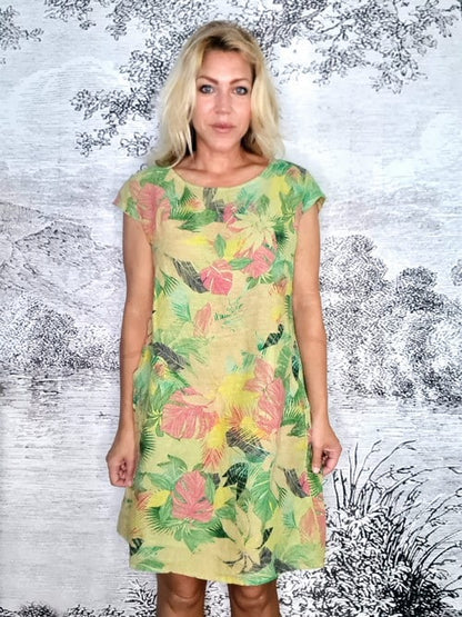 Antique Lime Tropicana Sketch Kennedy Dress