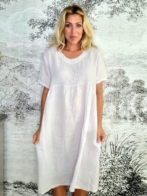 Pale Lavender Plain Tee Shape Linen Dress