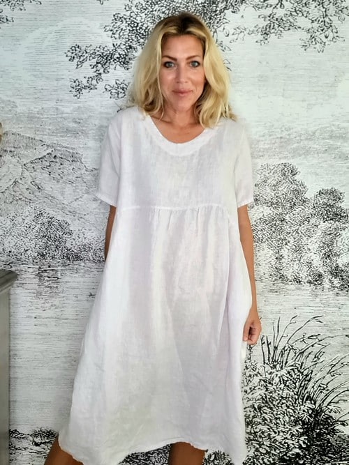 Pale Lavender Plain Tee Shape Linen Dress