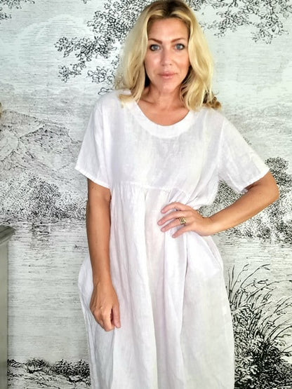 Pale Lavender Plain Tee Shape Linen Dress