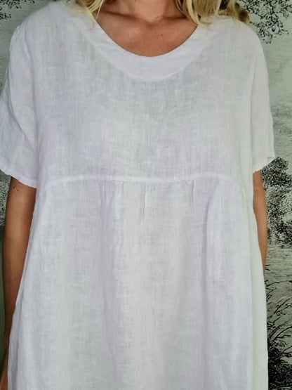 Pale Lavender Plain Tee Shape Linen Dress