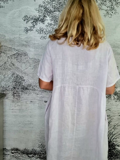 Pale Lavender Plain Tee Shape Linen Dress