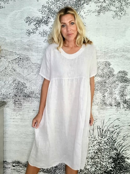 Pale Lavender Plain Tee Shape Linen Dress