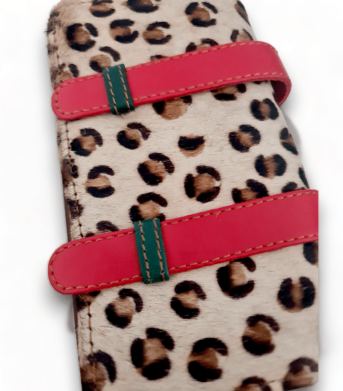 Hey Herbee Double Hug Strap Wallet-AE1605-Red-Light Tan Round Leopard