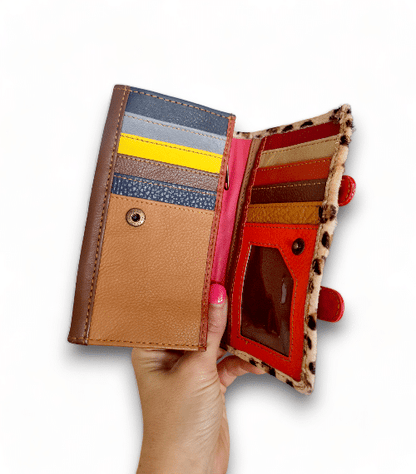 Hey Herbee Double Hug Strap Wallet-AE1605-Red-Light Tan Round Leopard