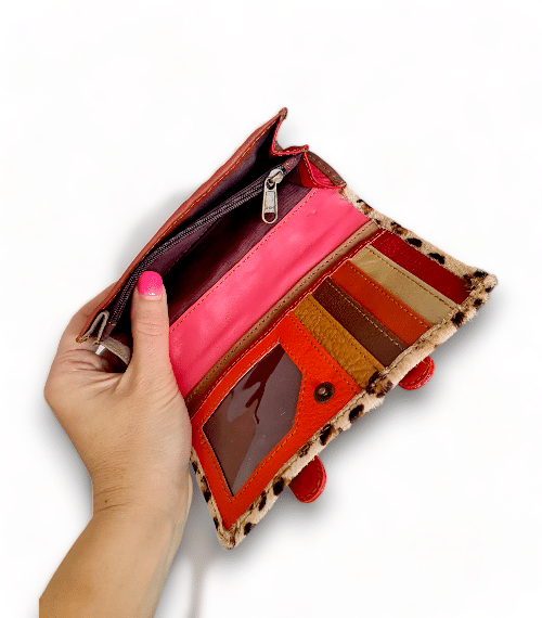 Hey Herbee Double Hug Strap Wallet-AE1605-Red-Light Tan Round Leopard