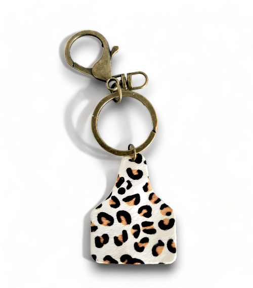 Leather/White Leopard Keyring - Hey Herbee