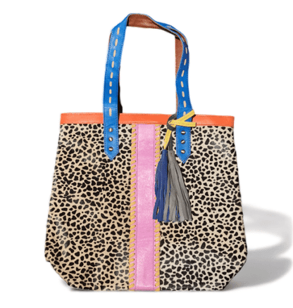 Hey Herbee Parade Shopper Leather Bag-AE1935 Blk/Wht Mini Print-Pink Stripe