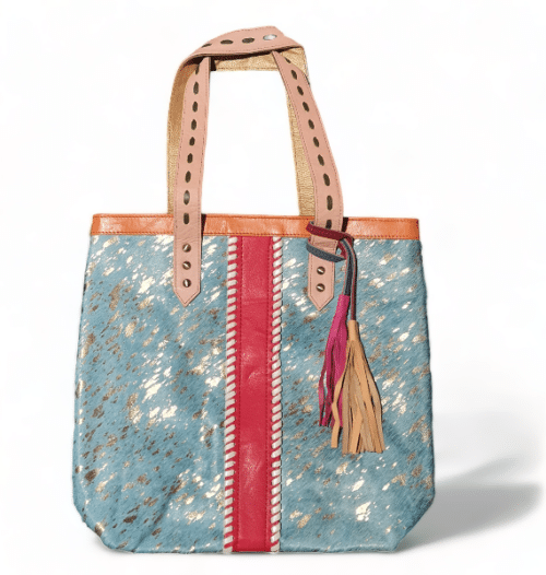 Hey Herbee Parade Shopper Leather Bag-AE1935 Blue Metallic-Red Stripe