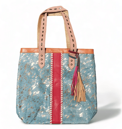Hey Herbee Parade Shopper Leather Bag-AE1935 Blue Metallic-Red Stripe