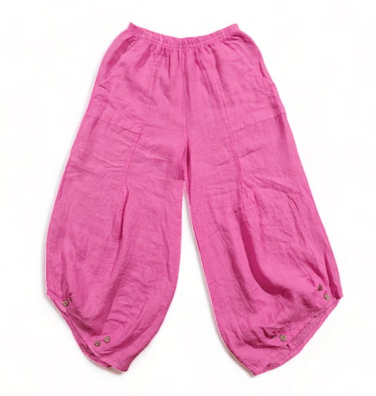 Hot Pink Plain Mini Button Pants