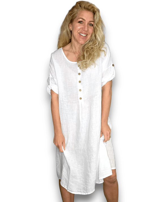 White Front Button Dress