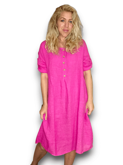Hot Pink Front Button Dress