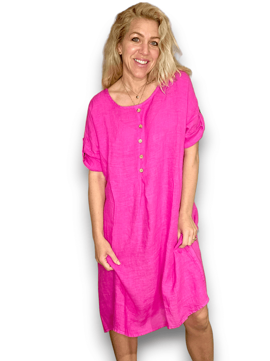 Hot Pink Front Button Dress