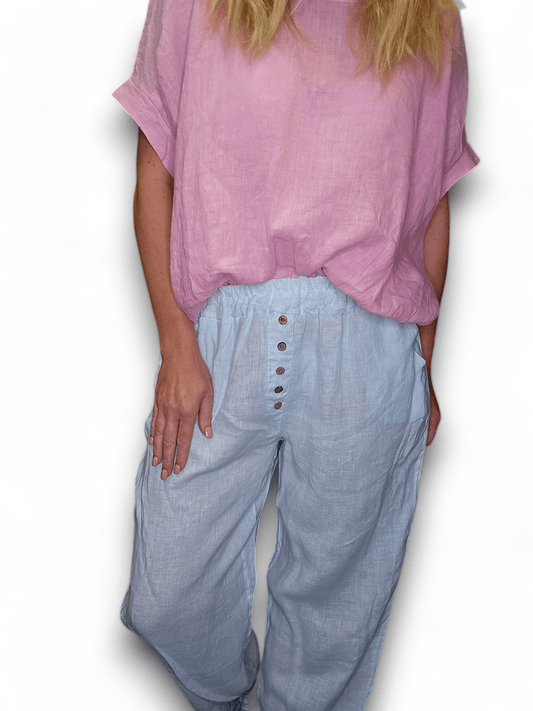 Ice Blue Plain Front Button Pants