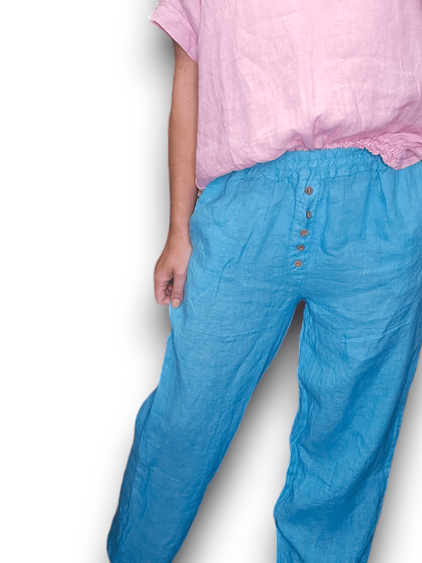 Light Turquoise Plain Front Button Pants