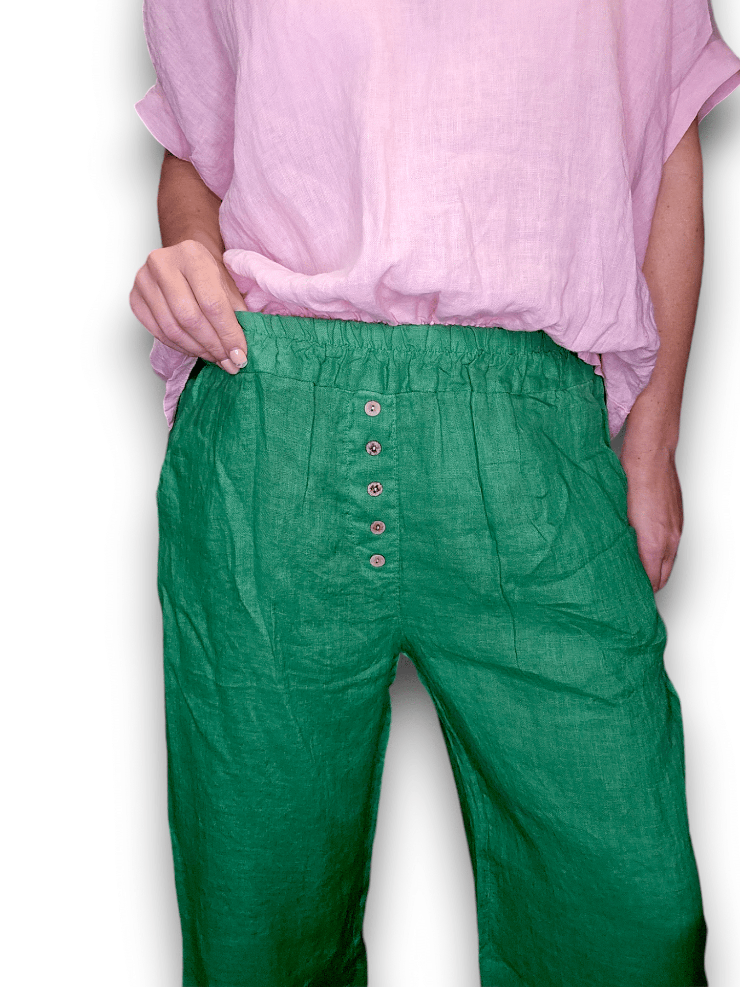 Ivy Green Plain Front Button Pants