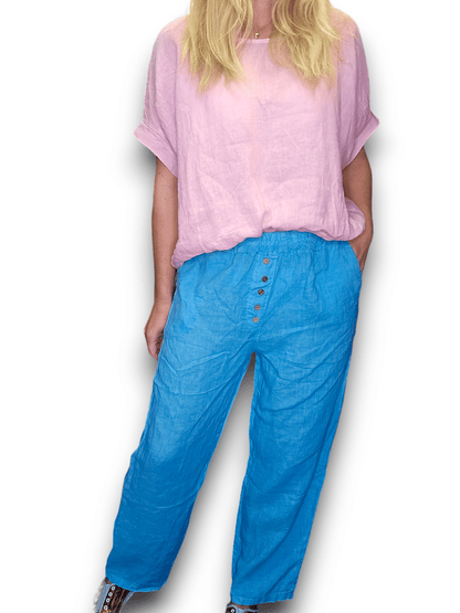 Light Turquoise Plain Front Button Pants