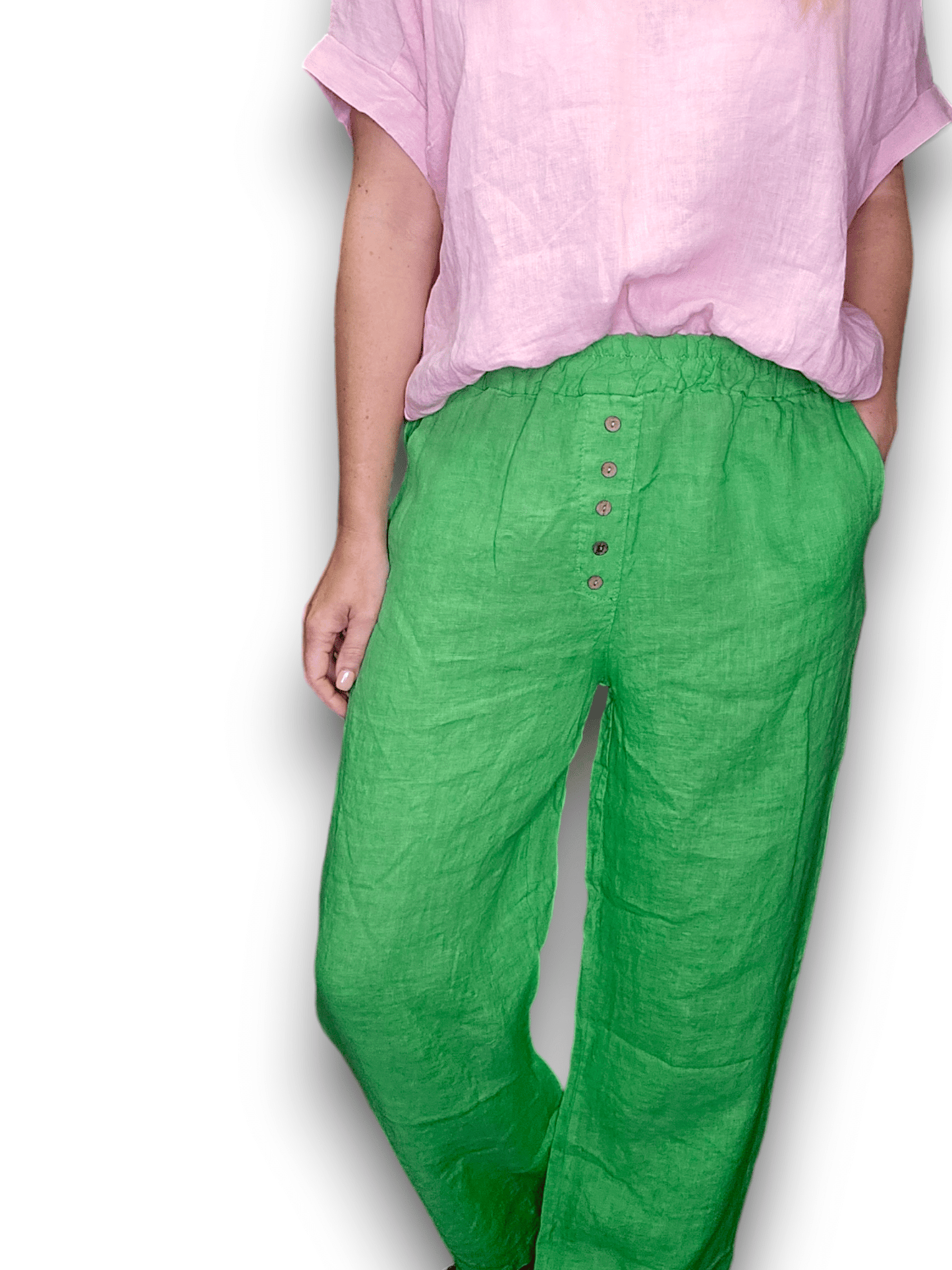 Fresh Green Plain Front Button Pants