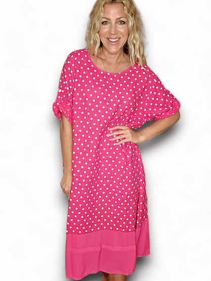 Lipstick Polka Dot Button Sleeve Hem Dress