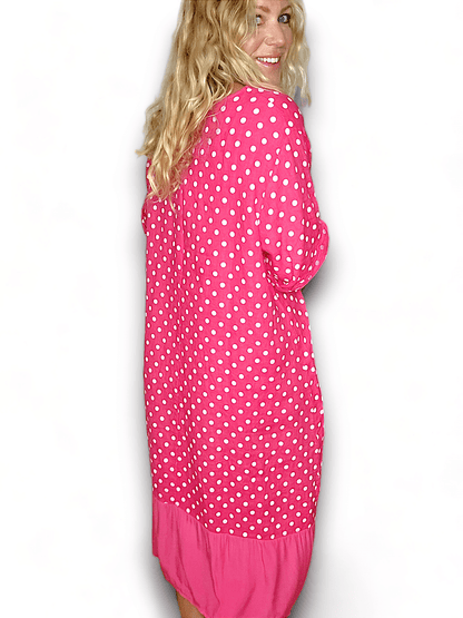 Lipstick Polka Dot Button Sleeve Hem Dress