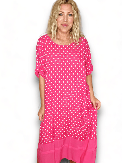 Lipstick Polka Dot Button Sleeve Hem Dress