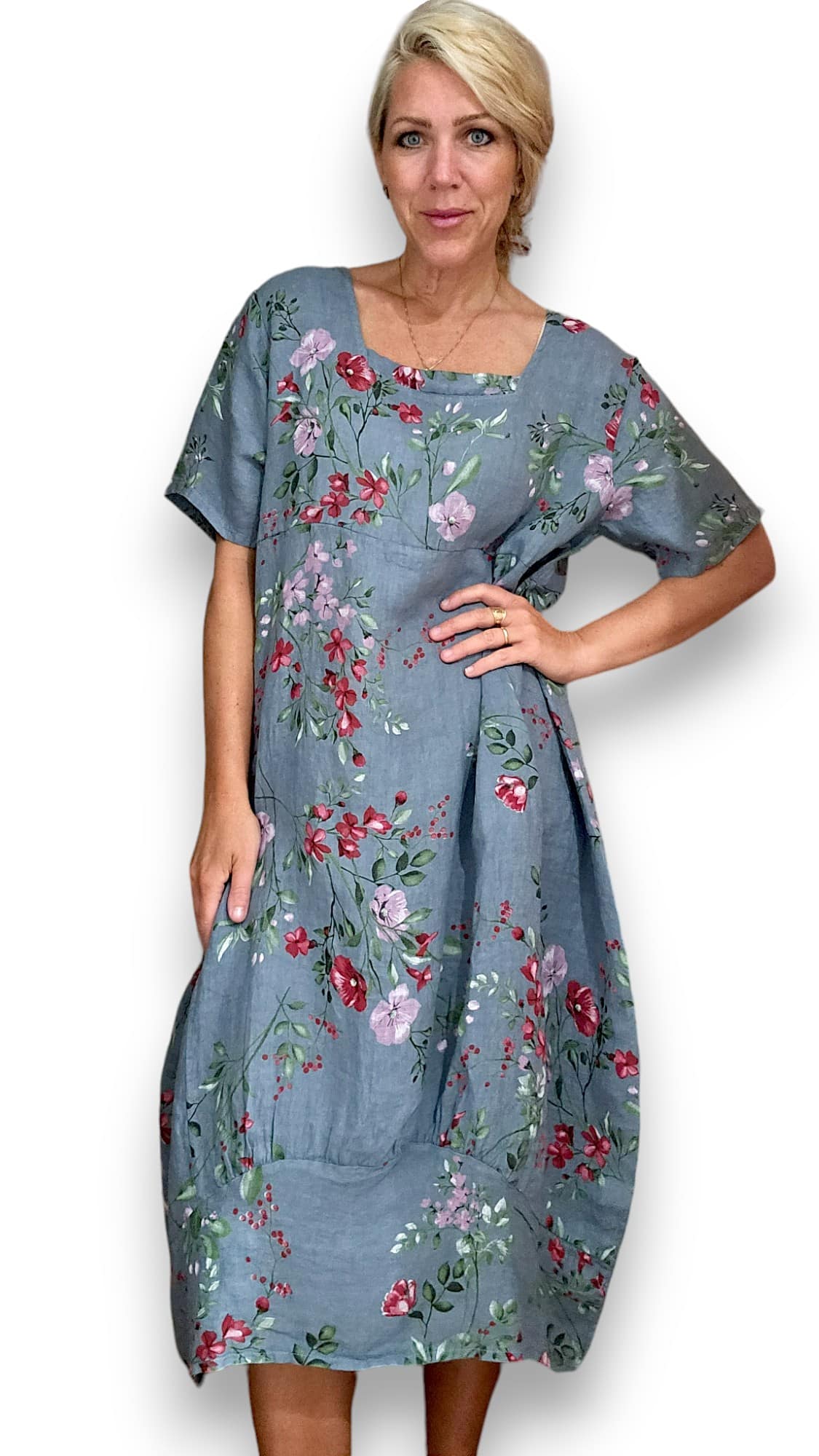 Petrol Lingonberry Mid Sleeve Maxi Dress