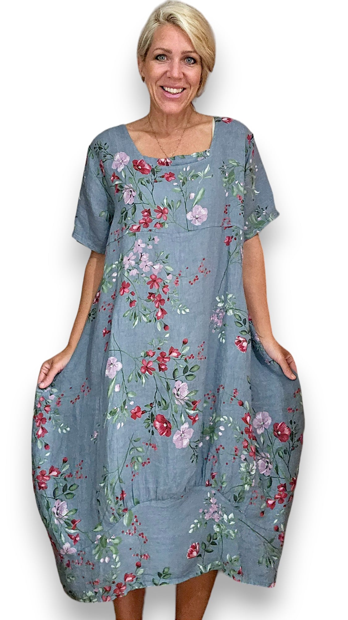 Petrol Lingonberry Mid Sleeve Maxi Dress