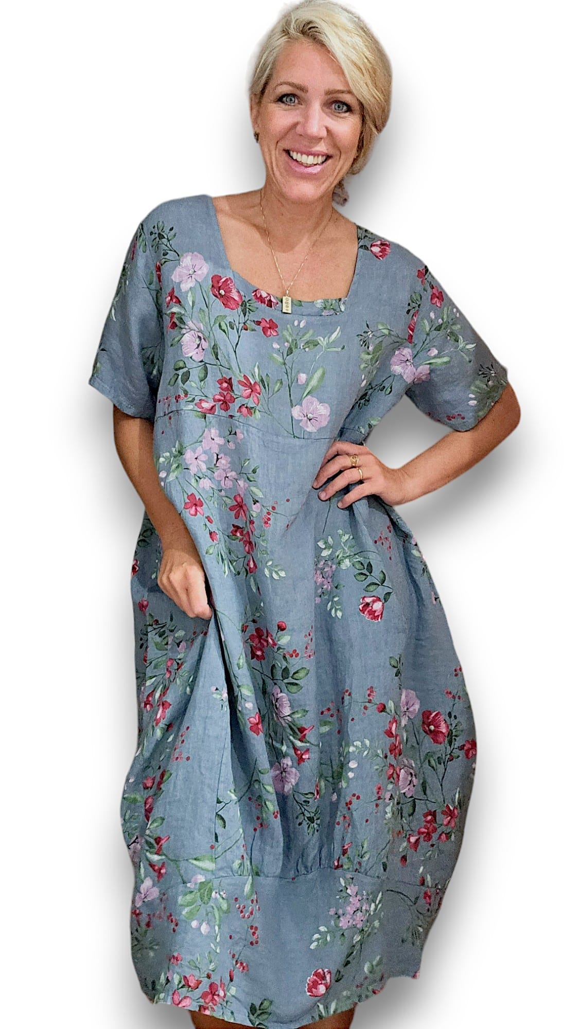 Petrol Lingonberry Mid Sleeve Maxi Dress